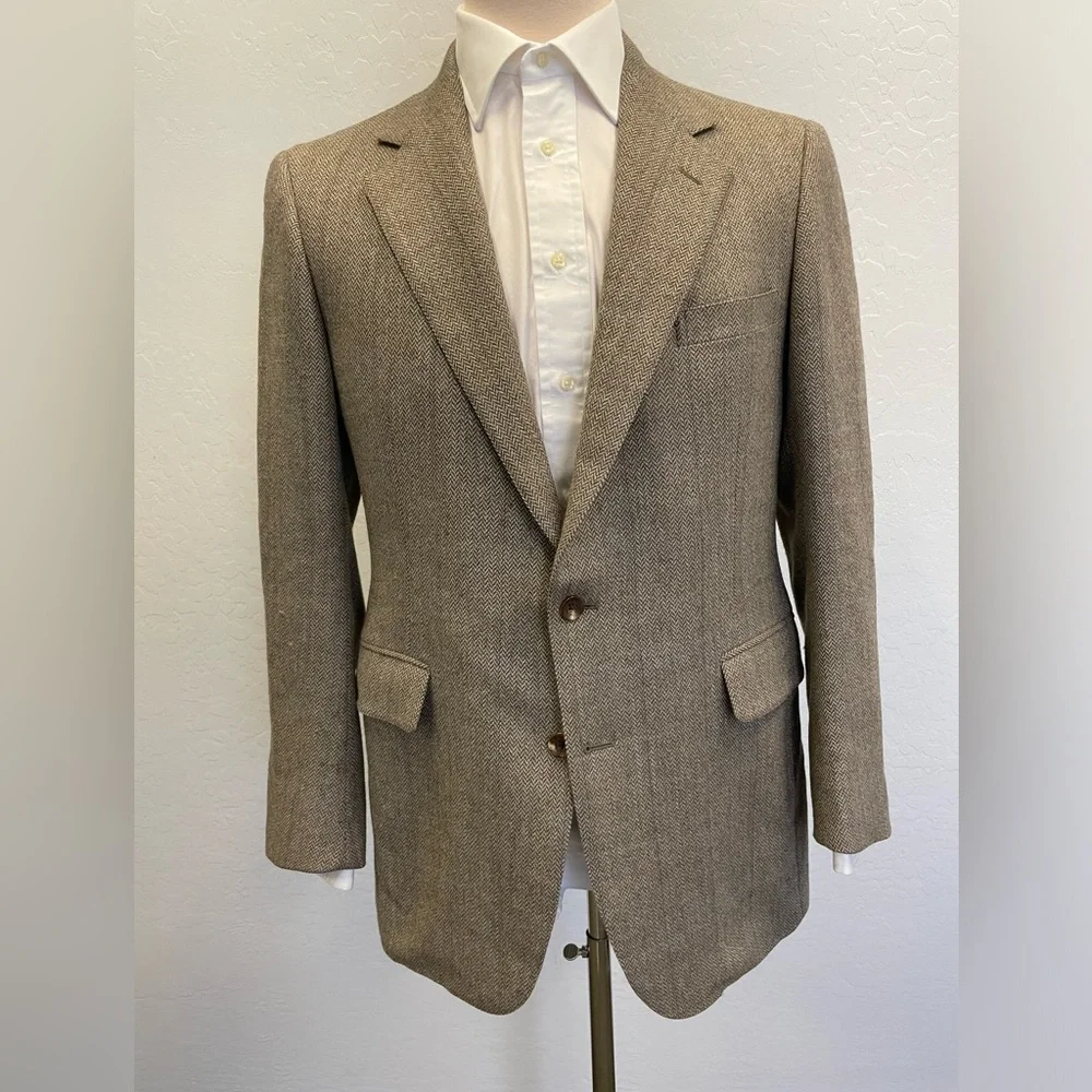 Mills Touché‎ Hand Tailored in Japan Wool Herringbone Jacket Size 41 R